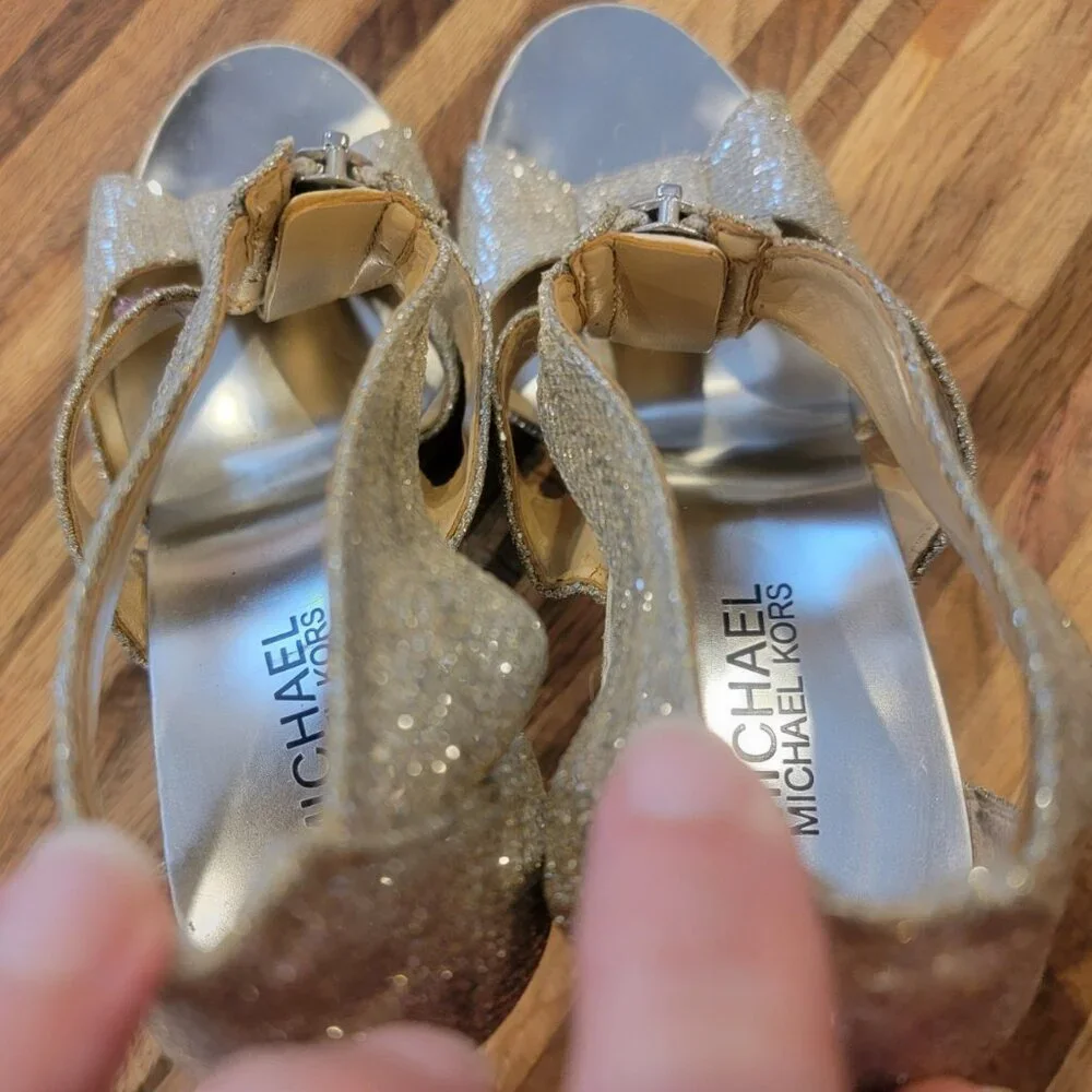 Michael Kors Berkley 4” High Heel Metallic Front Zip Sparkling Gladiator Sandals